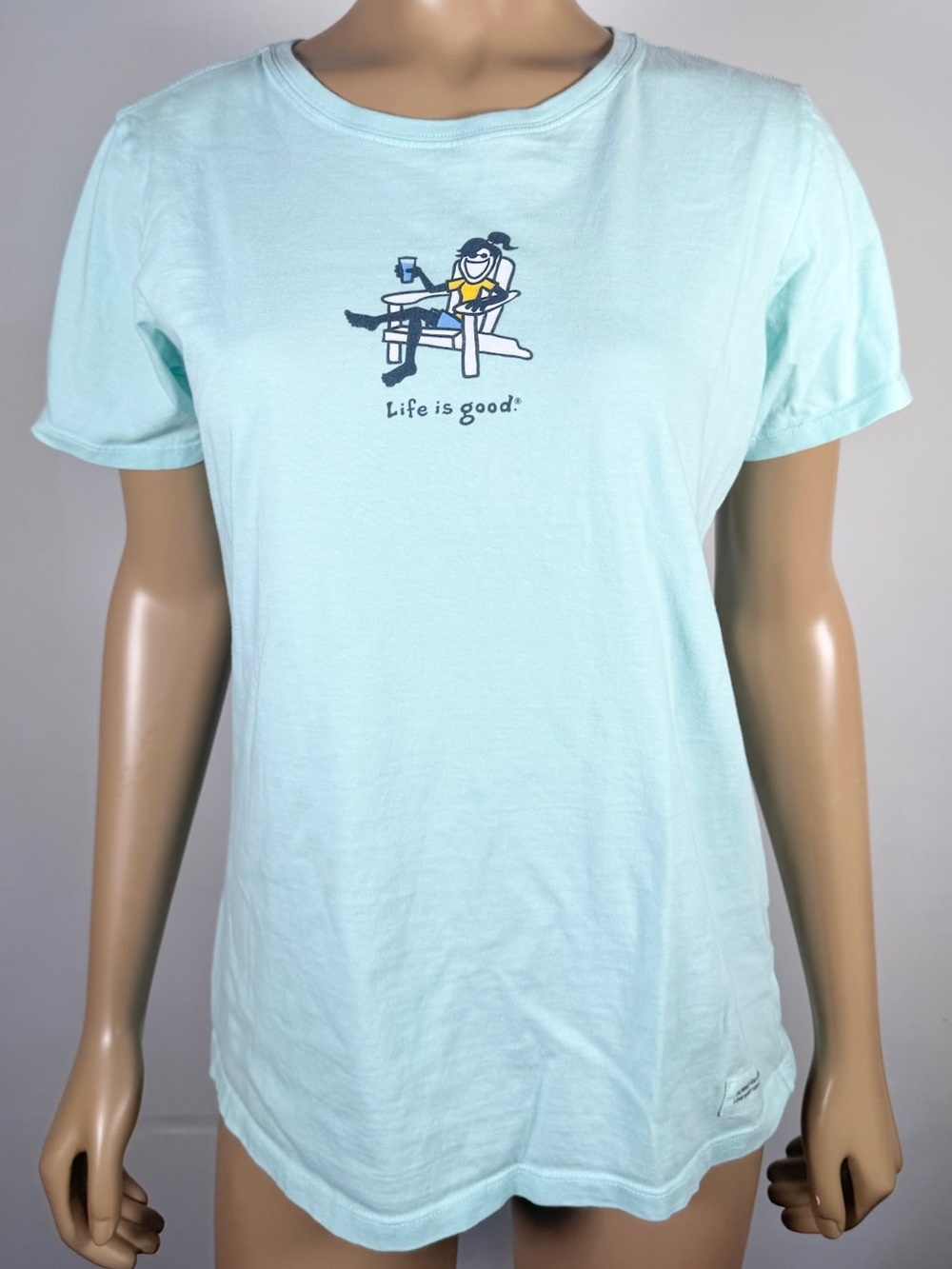 Life is Good Women’s Size Medium Adirondack Chair Girl Sitting T-Shirt